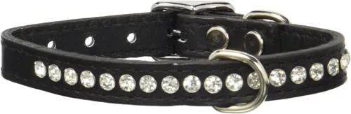 Miniatura 45 de Collar de perro de cuero y cristales de OmniPet Signature, cuero de grano de violeta africana de avestruz, se ajusta a un tamaño de cuello de 6"-8