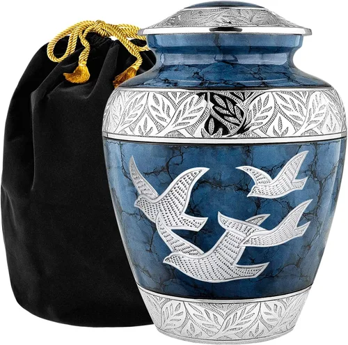 Trupoint Memorials Urnas de Cremación para Cenizas Humanas, Urna de Entierro Decorativa para Adultos Hombres y Mujeres – Grande, Aves Azules