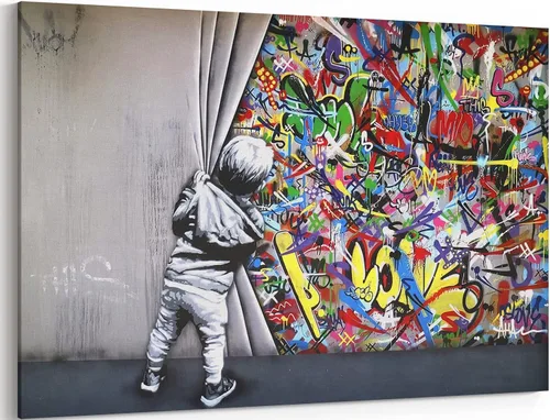 Miniatura 12 de MGSBCXN Lienzo decorativo de pared de graffiti, Banksy, impresión artística de DJ Mono Pensativo con auriculares, pintura artística de arte pop Mono