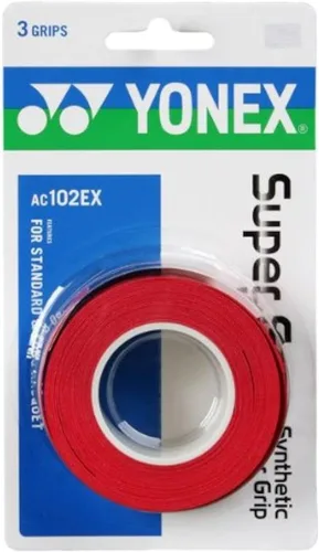 YONEX Overgrip Super GRAP - Paquete de 3 unidades, tenis, bádminton, squash, selección de colores Rojo