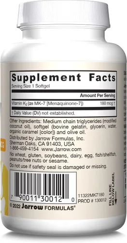 Miniatura 9 de Jarrow Formulas MK-7 180 mcg - Forma bioactiva de vitamina K2-30 porciones (cápsulas blandas) - para la salud ósea y cardiovascular - Suplemento