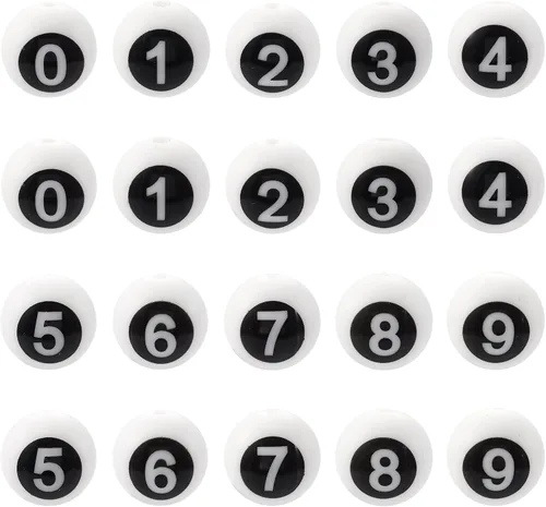 Miniatura 8 de Craftdady 20 cuentas de números de silicona de 0.531 in, números blancos y negros, 0-9, cuentas focales redondas para bolígrafos, manualidades