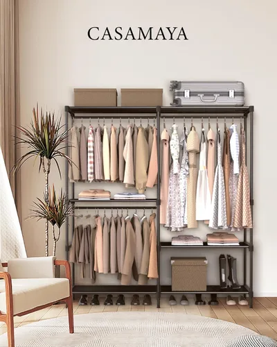 Miniatura 2 de CASAMAYA Perchero de Ropa, Armario Portátil, Armario de Capacidad Grande de 54.3 Pulgadas, Organizador de Almacenamiento de Ropa con Estantes y 3