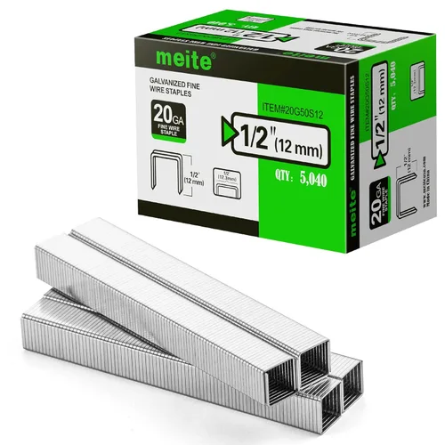 meite Grapas de tapicería galvanizadas de calibre 20, corona de 1/2 pulgada (0.484 in) con longitud de 1/2 pulgada, resistente para construcción,