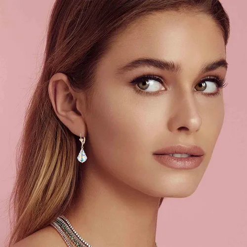 Miniatura 2 de Aretes de cristal austriaco barroco con cierre de palanca para mujer, joyería hipoalergénica chapada en oro de 14 quilates