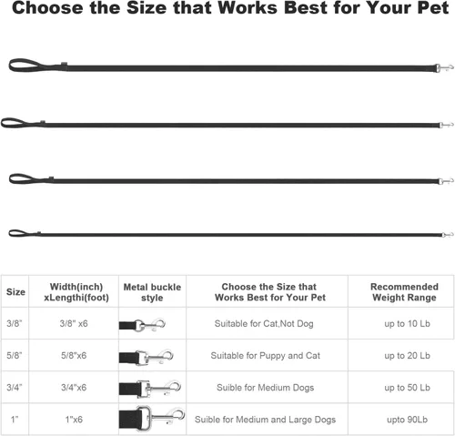 Miniatura 5 de AMAGOOD 6 pies de correas para cachorros/perros, correa de estilo tradicional resistente con gancho de cuello fácil de usar, correa para perros Negro