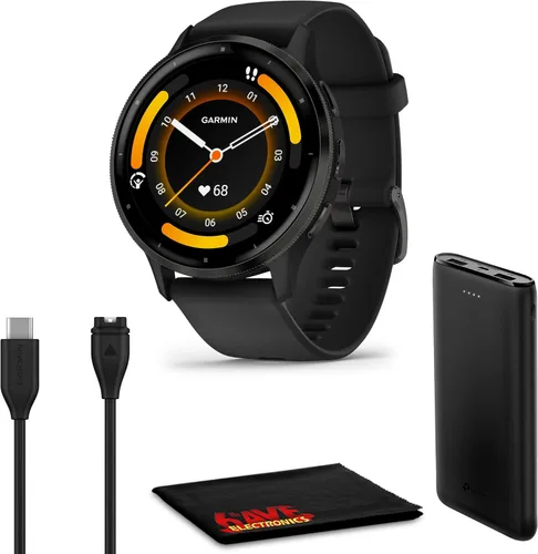 Garmin Venu 3 Advanced Fitness Health Tracker - Reloj inteligente con bisel de acero inoxidable de pizarra y caja negra de 1.77 pulgadas y banda de