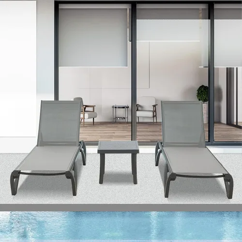 Miniatura 8 de Domi - Juego de 3 tumbonas para patio, sillas de aluminio de polipropileno para exteriores con 5 posiciones ajustables, mesa auxiliar para playa
