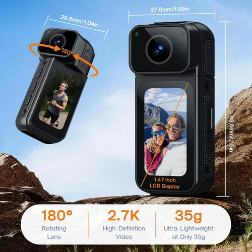 Miniatura 2 de Mini cámara corporal de 128G con pantalla LCD de 1.47 pulgadas, cámara corporal de acción de tamaño miniatura 2.7K con grabación de audio y video