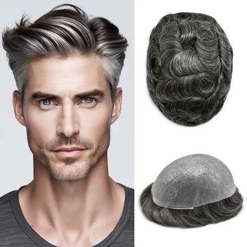 Miniatura 19 de 0.002 in ultra fina piel tupé Remy cabello humano piezas para hombres V-Looped sistema de pelo para hombre tupé pelo tupé para hombres protesis