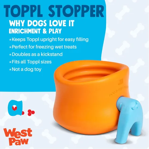 Miniatura 2 de WEST PAW Toppl Stopper - Paquete de 2 tapones en azul aguamarina, diseñado para el enriquecimiento de perros, accesorio que se adapta a todos