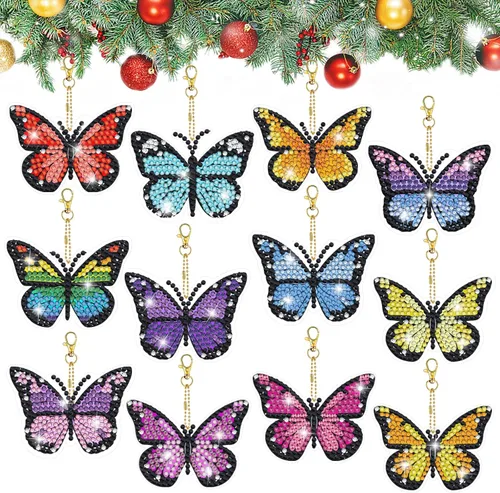 Miniatura 9 de YUE ZHE 16 PCS Kits de Arte de Diamante de Navidad para Adultos, Llaveros de Arte de Diamante Doble Cara, Llaveros de Pintura 5D de Navidad DIY