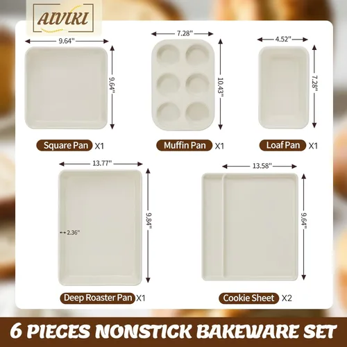 Miniatura 2 de AIVIKI - Juego de moldes para hornear, juegos de utensilios para hornear antiadherentes, sartenes para horno para cocinar, juego de 6 piezas