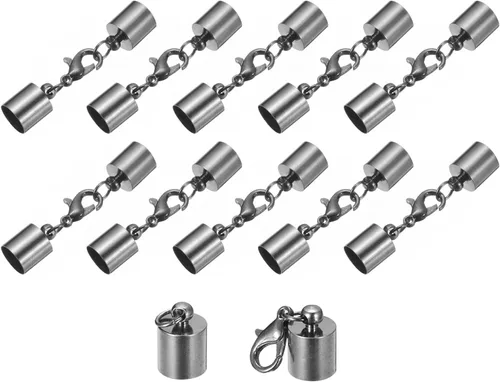 Miniatura 14 de uxcell Juego de 10 tapas de cuero de 0.315 in con cierres de pinza de langosta, terminadores de barril para hacer pulseras de cuero, tono bronce
