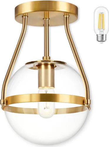 Miniatura 16 de Bagood Lámpara de techo semiempotrada con forma de globo de mediados de siglo, moderna lámpara de techo de globo de 6" con pantalla de vidrio