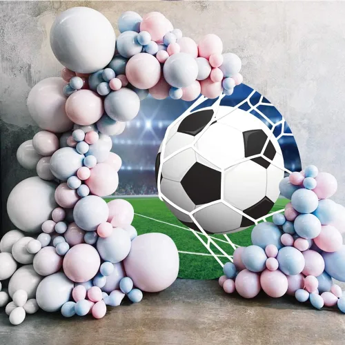 Miniatura 2 de Leyiyi Cubierta de fondo redonda de fútbol de 7.2 x 7.2 pies, portería de campo de fútbol, estadio de fútbol, fondo de fotografía, césped verde