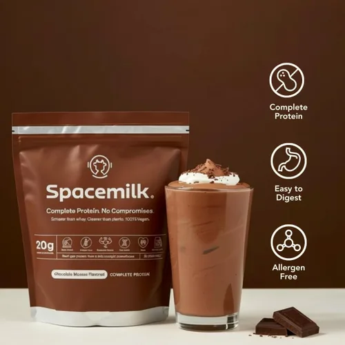 Miniatura 2 de Spacemilk Chocolate Mousse - Proteína vegana en polvo, 0.71 onzas de proteína completa, PDCAAS 1.0, cero azúcar, sin alérgenos, sin lácteos, sin