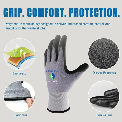 Miniatura 2 de PROMEDIX P Guantes de trabajo recubiertos de nitrilo,Guantes de trabajo de seguridad de microespuma para hombre,Guantes de nylon y spandex de punto