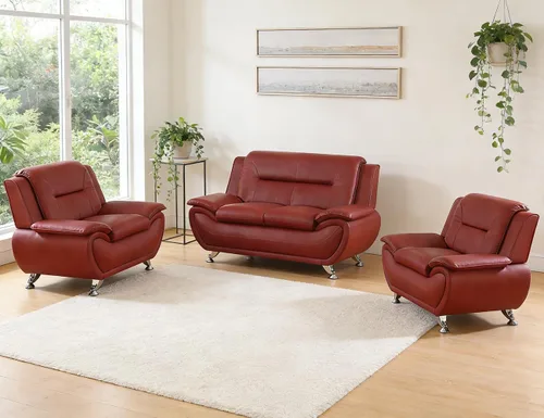 Miniatura 49 de Sofás Seccionales de Cuero, Conjuntos de Muebles de Sala de Estar, 3 Piezas Conjunto de Sofá Moderno para Sala de Blanco crema