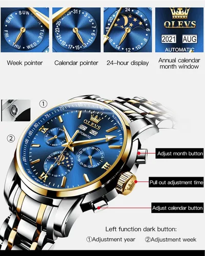 Miniatura 3 de OLEVS Relojes automáticos para hombre diseño de esqueleto Tourbillon cuerda automática reloj de pulsera de lujo fase lunar fecha impermeable
