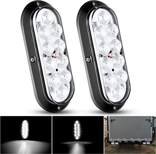Miniatura 20 de Nilight Luz trasera LED ovalada de 6 pulgadas para remolque, roja, blanca y ámbar, 6 piezas, impermeable, parada, freno, señales de giro, reversa