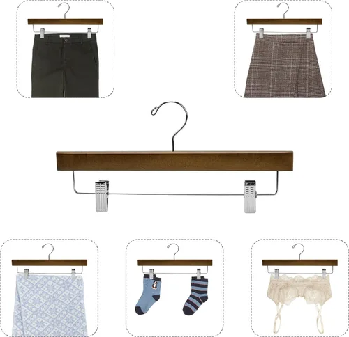 Miniatura 6 de Nature Smile Perchas de madera para pantalones, faldas y pantalones con clips (10 piezas Retro)