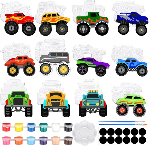 Miniatura 14 de Sinmoe 12 juegos de kit de arte y manualidades, kit de pintura de cerámica sin pintar DIY, pinta tus propias figuras con 12 imanes, 2 pinceles y 1