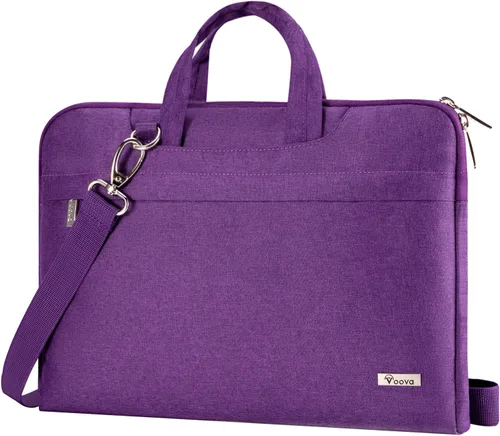 Voova - Bolso de hombro para laptop de 14, 15, 15.6, 17, y 17.3 pulgadas, funda de transporte, maletín cruzado con correa Púrpura