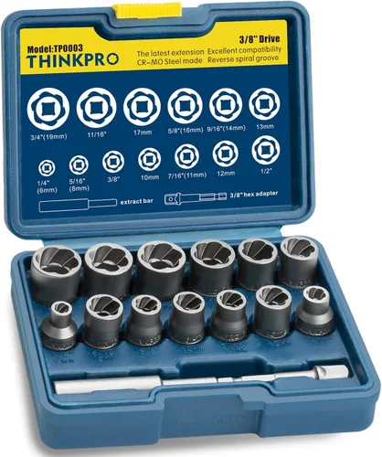 Kit de Extractor de Pernos Mejorado de 15 Piezas, Juego de Zócalos de Pernos de Impacto para Pernos y Tuercas Dañados, Rayados, Oxidados, Tamaños