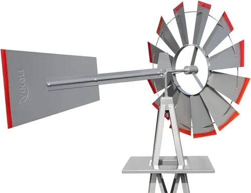 Miniatura 6 de VINGLI Molino de viento ornamental de 8 pies para decoración de jardín trasero, veleta meteorológica, molino de viento de metal resistente con Gris