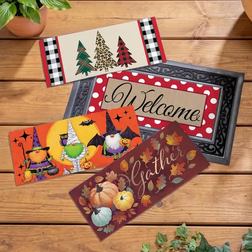 Evergreen Sassafras - Juego de 5 tapetes intercambiables para puerta de entrada para interiores y exteriores, 30 x 18 pulgadas, antideslizante,