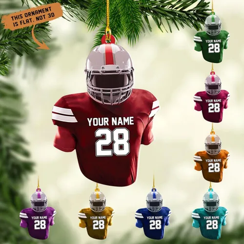 Miniatura 22 de Adornos de fútbol personalizados, hombreras y casco, adorno de Navidad, regalo de jugador estadounidense, regalo para niños y niñas, decoración