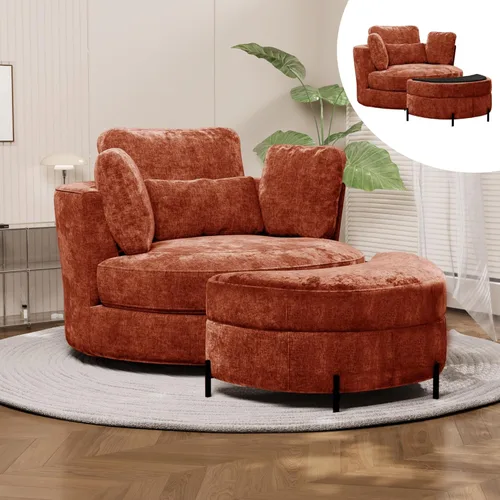 Miniatura 10 de Chifee & Vingol Silla decorativa giratoria de gran tamaño de 40.35 pulgadas, silla redonda tapizada de barril con almohadas, sillas giratorias
