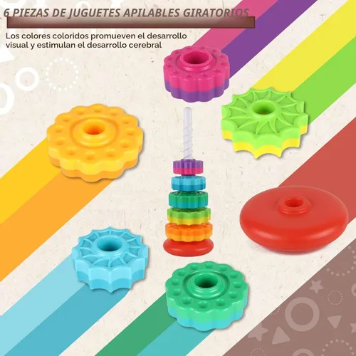 Miniatura 2 de JUXUE Juguetes apilables giratorios para bebés de 1 a 3 años, apilador de anillos de arco iris, juguetes Montessori para bebés de 6 a 12 meses, 1