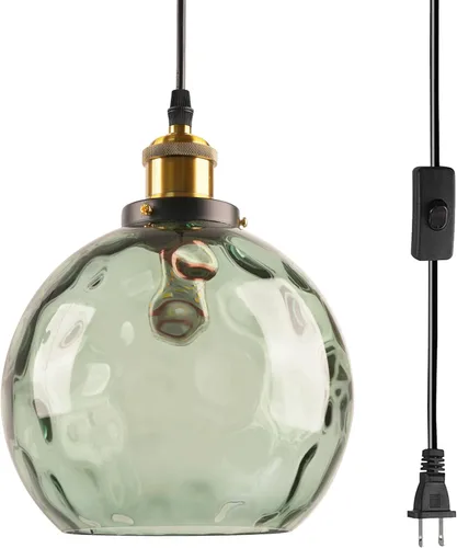 Miniatura 29 de Moderna lámpara colgante con enchufe de mediados de siglo, lámpara colgante de vidrio lechoso, lámpara colgante enchufable con luz de techo