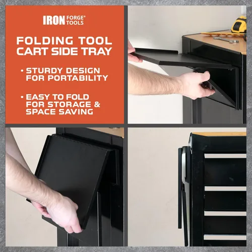Miniatura 5 de Iron Forge Tools Estante lateral universal para caja de herramientas – 16 x 12 pulgadas. Accesorios para carrito de herramientas plegable Bandeja