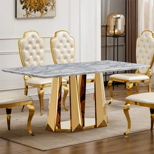 Miniatura 7 de Mesa de comedor redonda de 47 pulgadas, mesa de cocina redonda moderna de mediados de siglo para 4 a 6 personas, mesa de mármol sintético de alto