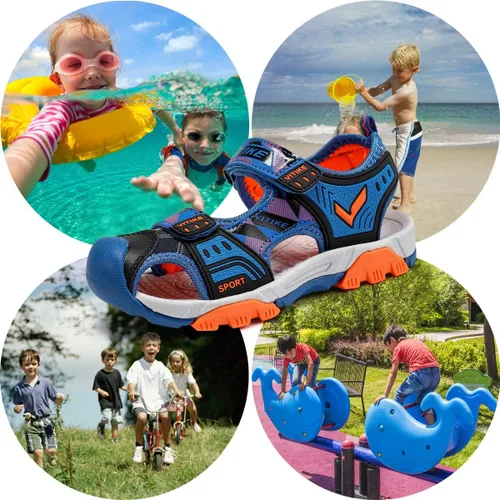 Miniatura 7 de JMFCHI Sandalias deportivas para niños, sandalias deportivas para exteriores, senderismo, atléticas, sandalias de playa con punta cerrada, zapatos