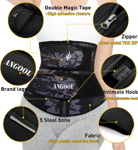 Miniatura 2 de ANGOOL - Entrenador de cintura de neopreno para mujer, cinturón recortador de talla grande, cinturón para sauna, corsé con cremallera Camuflaje