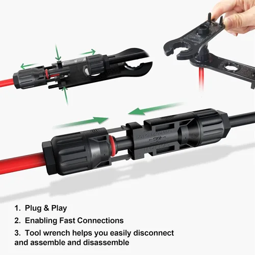 Miniatura 4 de OYMSAE Conectores solares 30A - Kit de cable adaptador paralelo de rama en Y impermeable para panel solar