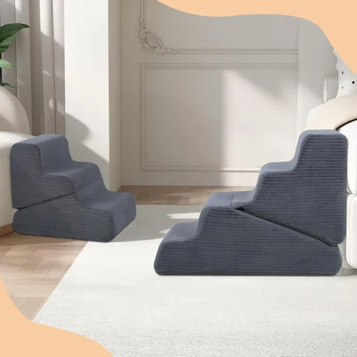 Miniatura 7 de Rampa para perros para cama, escaleras para perros de 16.5 pulgadas de alto para cama alta, escalones para mascotas 2 en 1 para perros pequeños, Gris