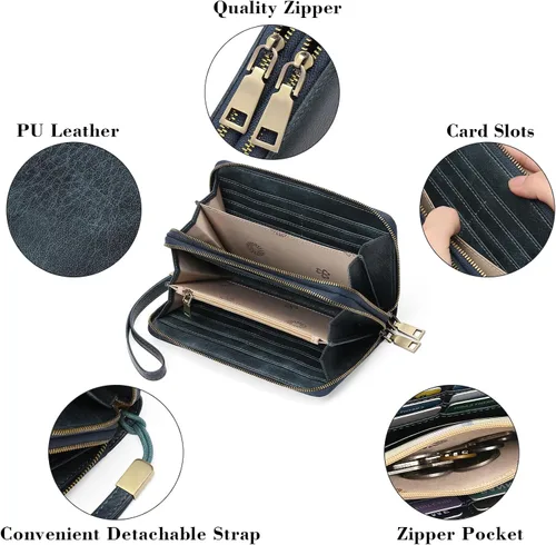 Miniatura 6 de GAEKEAO Cartera de mano para mujer, con bloqueo RFID, de piel, de gran capacidad, con correa de mano