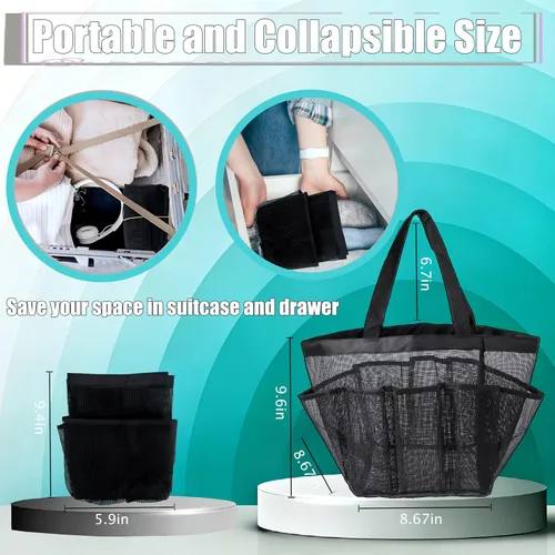 Miniatura 4 de Attmu Organizador de ducha de malla portátil, de secado rápido, bolsa de ducha colgante para dormitorio universitario, artículos esenciales de gran