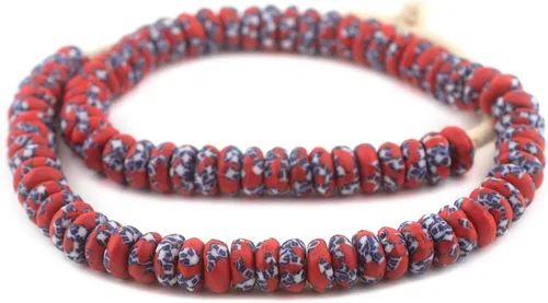 Miniatura 3 de The Bead Chest Cuentas de vidrio reciclado Rondelle fusionadas de 0.551 in, coral, hilo de 24 pulgadas, hechas a mano en Ghana para fabricación