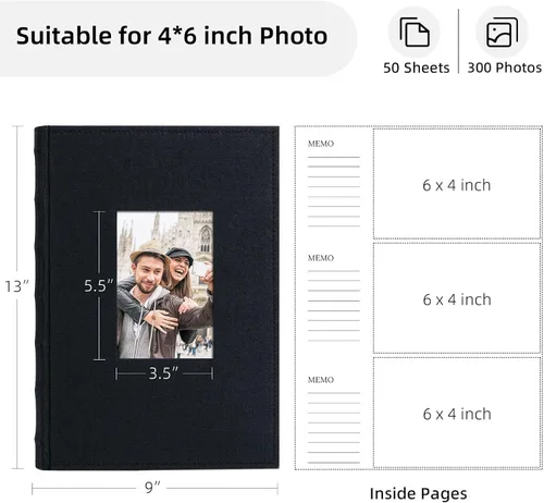 Miniatura 2 de Álbum de fotos Vienrose 10x15 cm con 50 bolsillos, cubierta de lino con áreas de notas, libro de fotos mini, libro de fotos con inserción para boda