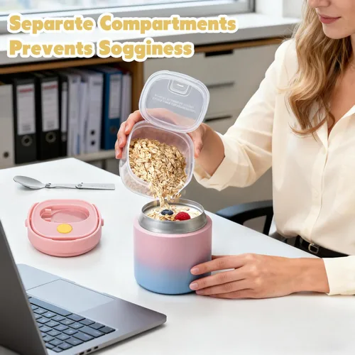 Miniatura 2 de Termo de sopa 2 en 1 para comida caliente, 14 onzas con caja de aperitivos, contenedor aislado a prueba de fugas, recipiente de almuerzo aislado