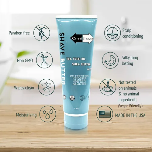 Miniatura 2 de OmniShaver Shave Butter - Crema de afeitar hidratante para hombres y mujeres Fórmula para piel sensible Tamaño de viaje 6 onzas Aloe, árbol