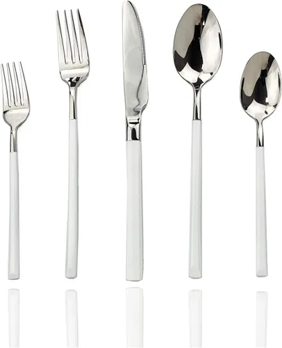 Miniatura 17 de JASHII Juego de cubiertos de 20 piezas de cubiertos de acero inoxidable 18/10 para 4, regalo resistente, cuchillo pulido espejo, tenedor, cuchara