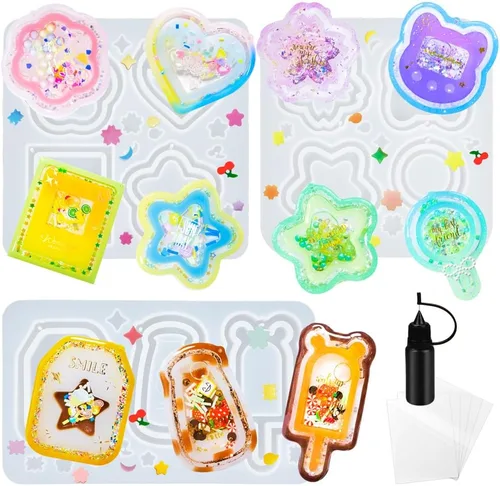 Miniatura 31 de Juego de moldes agitadores de resina, suministros de fundición de joyería epoxi, máquina de garras, camión de postres, consola de juegos, oso