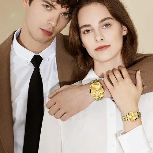 Miniatura 45 de OLEVS Reloj para parejas para él y ella, reloj analógico de cuarzo para hombres y mujeres, de acero inoxidable, impermeable, luminoso, fecha, reloj